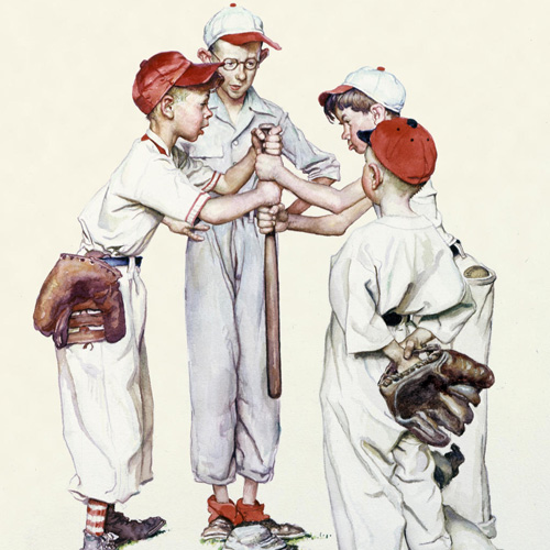 Norman Rockwell, Four Sporting Boys - Choosin Up, 1951