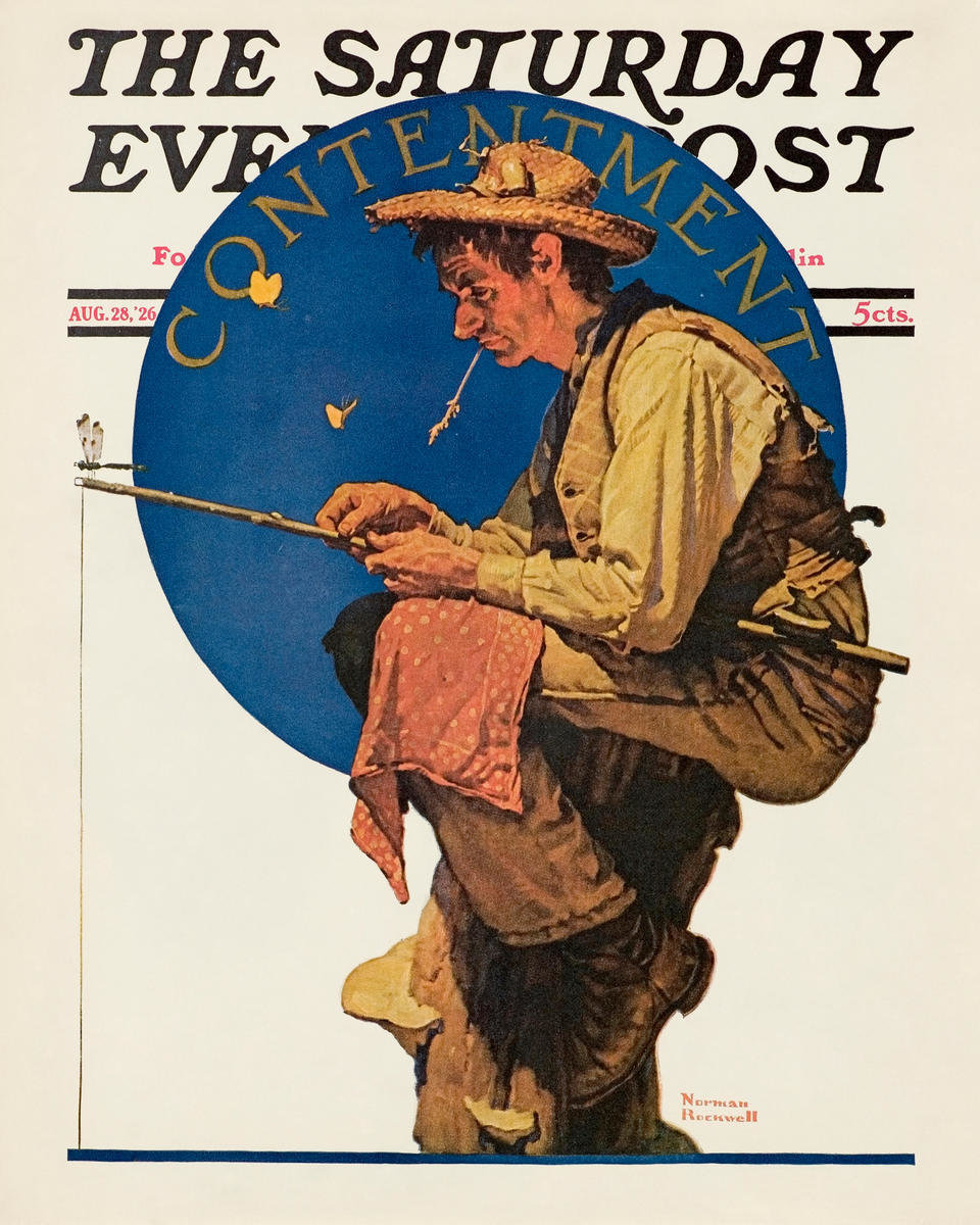 Norman Rockwell, Contentment, Fishing Theme, 1920's, Vintage Print,  Unframed Print 10in by 14in 