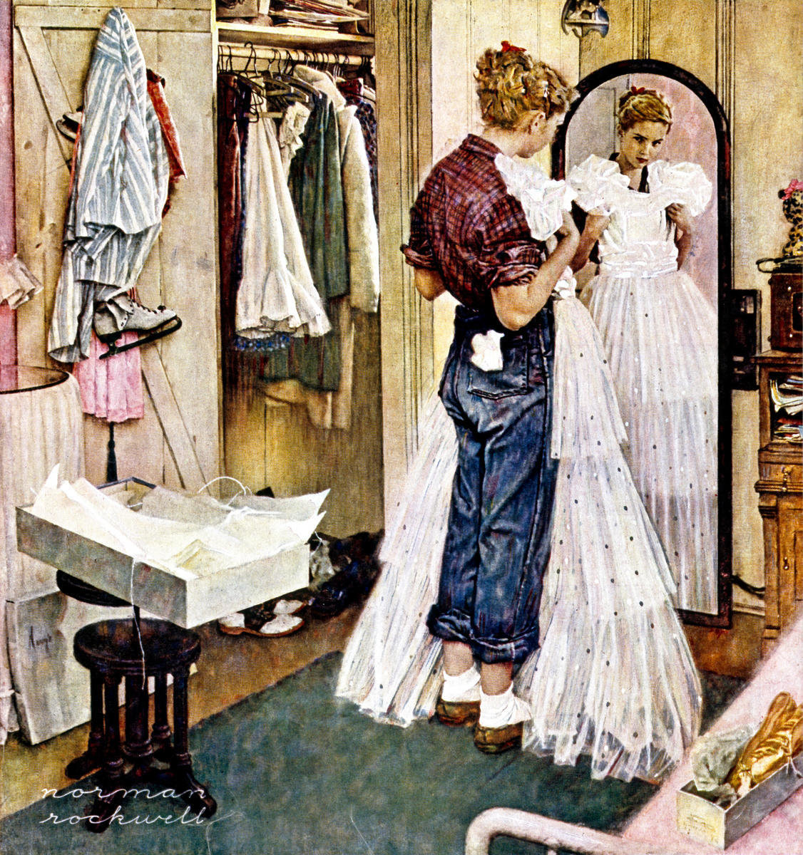 Norman Rockwell, Prom Dress, cover illustration for the Saturday Evening Post, March 19, 1949; with Cathy Burow as a model.