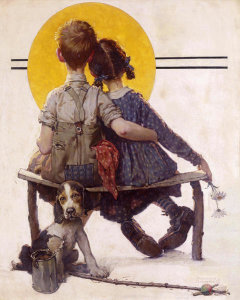 Norman Rockwell - Sunset (Boy and Girl Gazing at Moon, Puppy Love), 1926