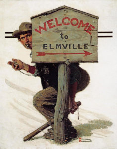 Norman Rockwell - Speed Trap (Welcome to Elmville, Policeman Setting Speed Trap), 1929