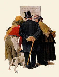 Norman Rockwell - Stock Exchange Quotations (People Reading Stock Exchange, The Common Touch), 1930