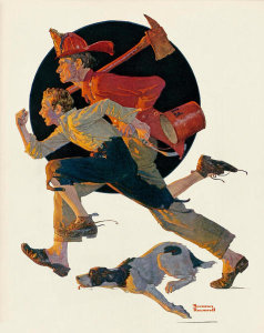 Norman Rockwell - To the Rescue (Men Racing to Fire, Volunteer Firefighters), 1931