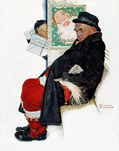 Norman Rockwell - See Him at Drysdales (Santa on Train), 1940