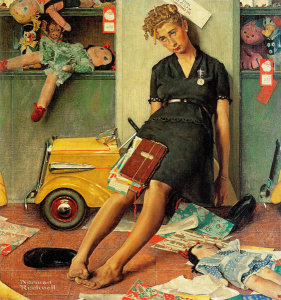 Norman Rockwell - Christmas Rush (Tired Salesgirl on Christmas Eve), 1947