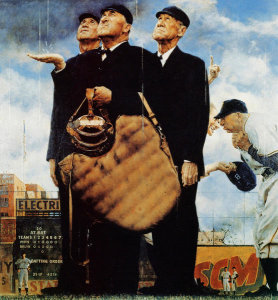 Norman Rockwell - The Three Umpires (Game Called Because of Rain, Tough Call), 1949