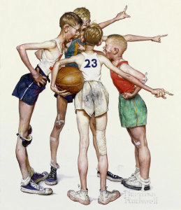 Norman Rockwell - Four Sporting Boys - Oh Yeah, 1951 