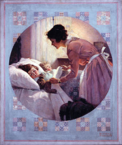 Norman Rockwell - Mother's Little Angels (Mother Tucking Children Into Bed), 1920