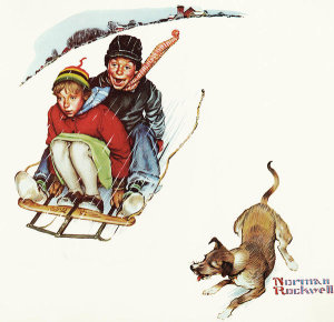 Norman Rockwell - Young Love: Sledding, 1949