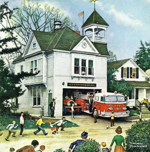 Norman Rockwell - The New American LaFrance is Here (Firehouse), 1971