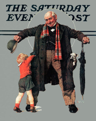 Norman Rockwell - The Gift (Little Boy Reaching in Grandfather's Overcoat), 1936