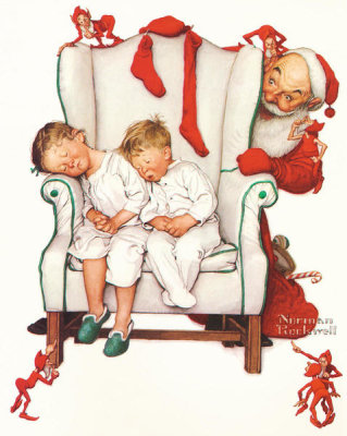 Norman Rockwell - Santa Looking at Two Sleeping Children (Santa Filling the Stockings), 1952