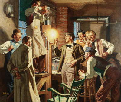 Dean Cornwell - Lighting the First Incandescent Lamp, Edison’s Laboratory, Melo Park, New Jersey, 1940