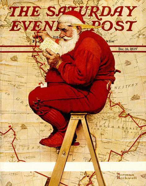 Santa at the Map (Extra Good Boys and Girls), 1939 by Norman Rockwell