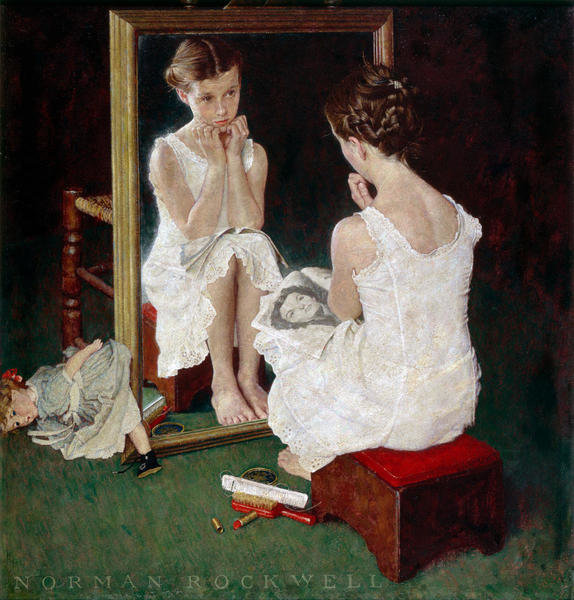 Girl at the Mirror, 1954 by Norman Rockwell - Paper Print - Norman